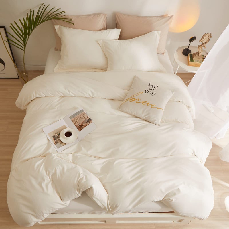 AMWAN Boho 3 Pieces Queen Size Soft Washed Microfiber Cream White Duvet Cover Set with Zipper Closure - Off White 90”x90” Comforter Cover, 2 Pillowcases - Image 2